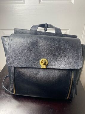 Fossil Black Leather Backpack with Gold Turnlock Accent